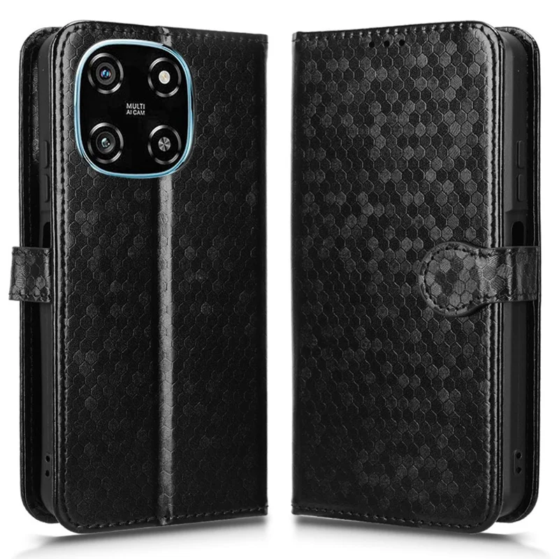 غطاء محفظة لهاتف Blackview Color 6 بتصميم نقطي من جلد PU مع حزام معصم - أسود