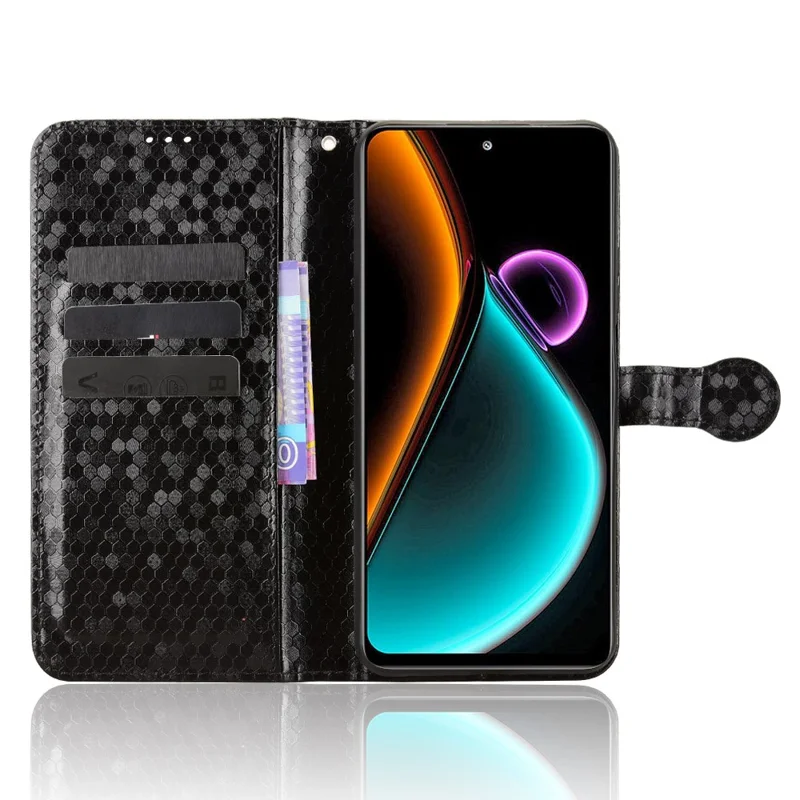 غطاء محفظة لهاتف Blackview Color 6 بتصميم نقطي من جلد PU مع حزام معصم - أسود