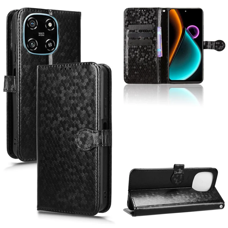 غطاء محفظة لهاتف Blackview Color 6 بتصميم نقطي من جلد PU مع حزام معصم - أسود