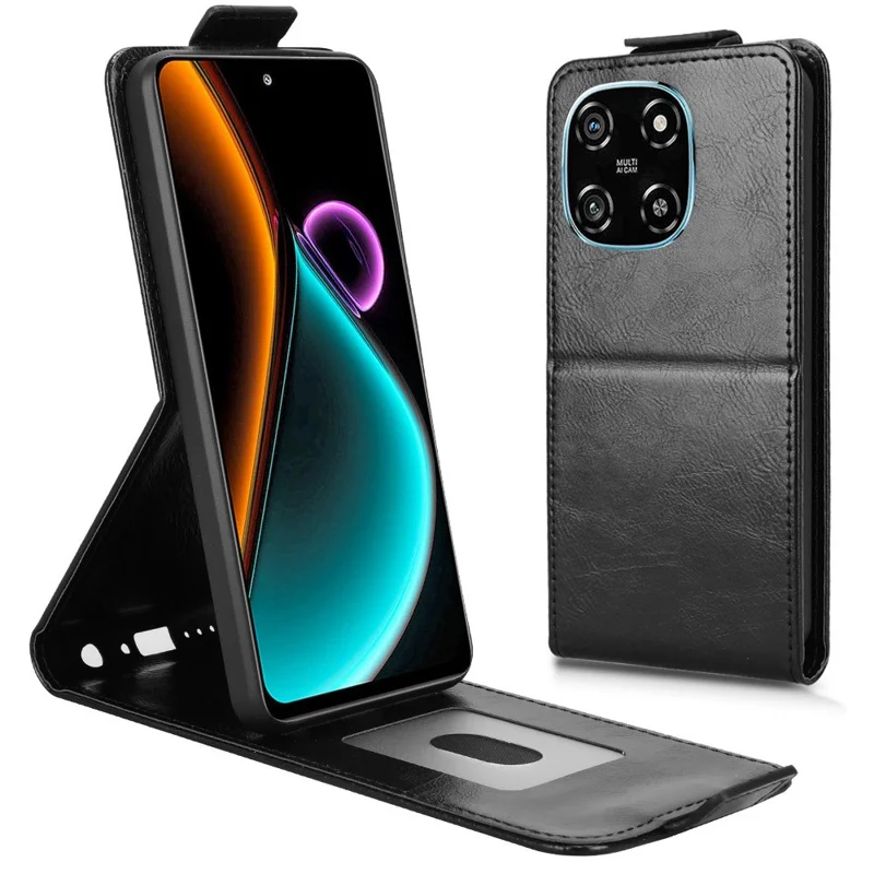 For Blackview Color 6 Stand Case Magnetic Clasp Vertical Flip Leather Phone Cover with Card Holder - Black