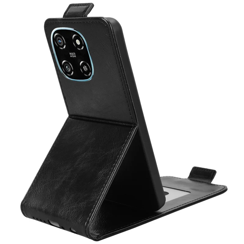 For Blackview Color 6 Stand Case Magnetic Clasp Vertical Flip Leather Phone Cover with Card Holder - Black