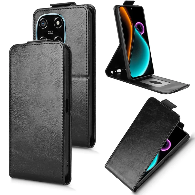 For Blackview Color 6 Stand Case Magnetic Clasp Vertical Flip Leather Phone Cover with Card Holder - Black