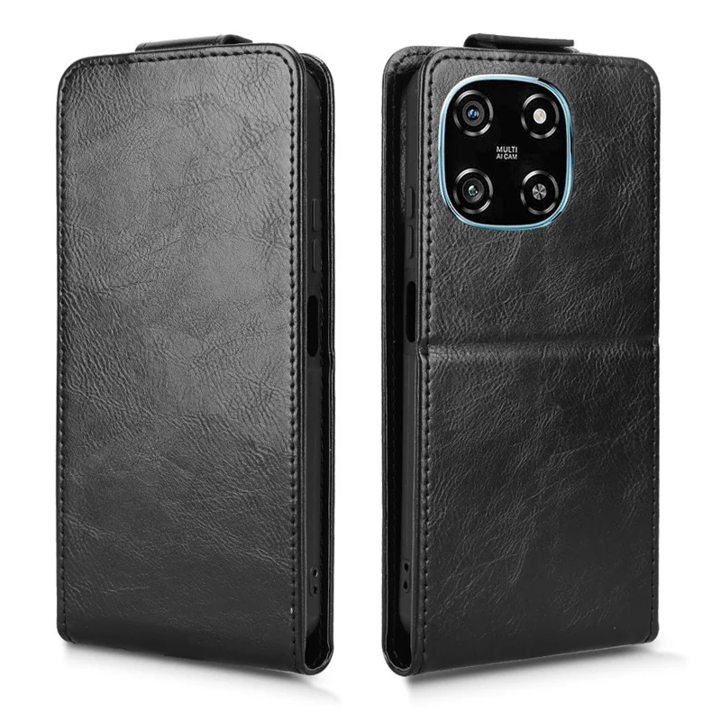 For Blackview Color 6 Stand Case Magnetic Clasp Vertical Flip Leather Phone Cover with Card Holder - Black