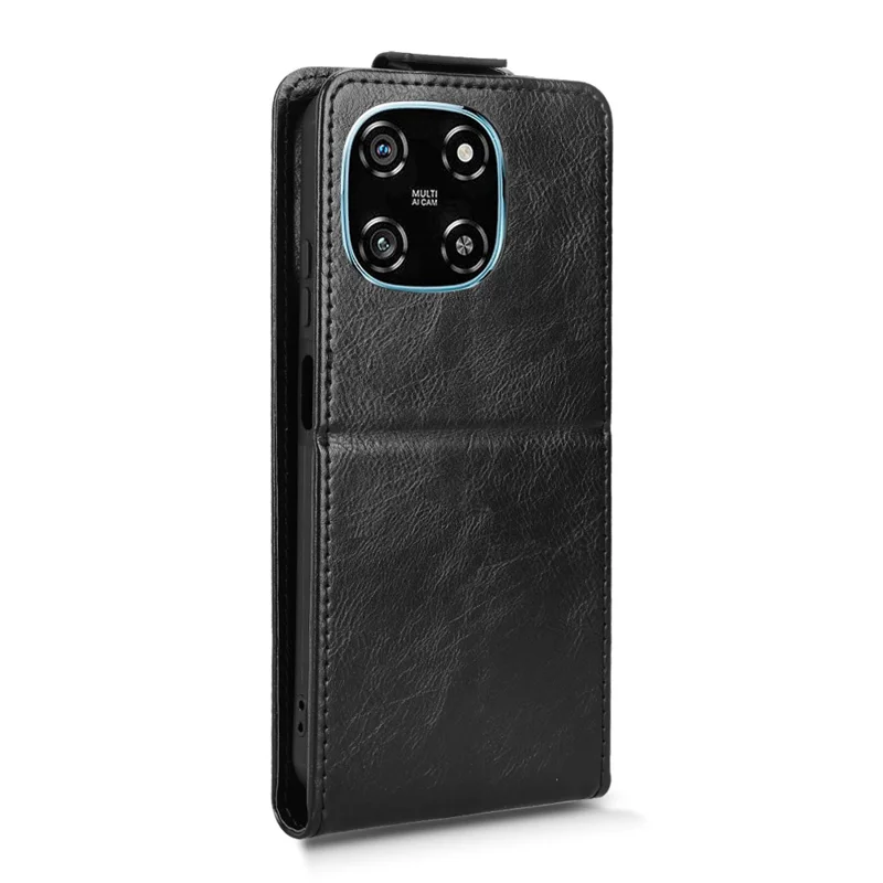 For Blackview Color 6 Stand Case Magnetic Clasp Vertical Flip Leather Phone Cover with Card Holder - Black