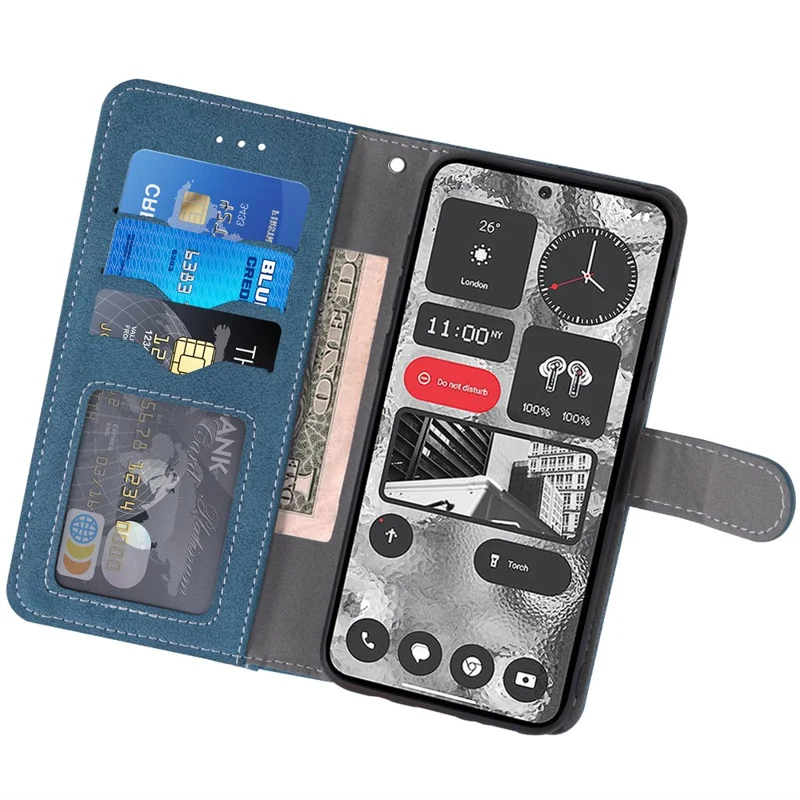For Samsung Galaxy S23 Ultra Case Retro PU Leather Wallet Phone Cover with Rotating Card Slots Holder - Blue