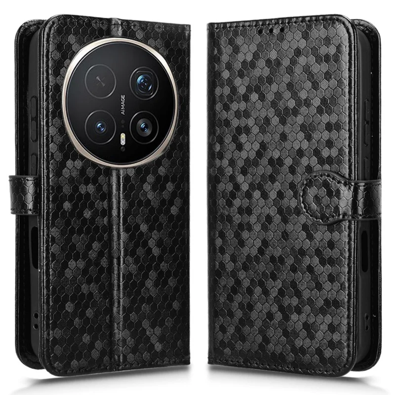For Honor Magic8 Pro 5G Wallet Case Dot Pattern Imprint PU Leather Phone Cover with Wrist Strap - Black