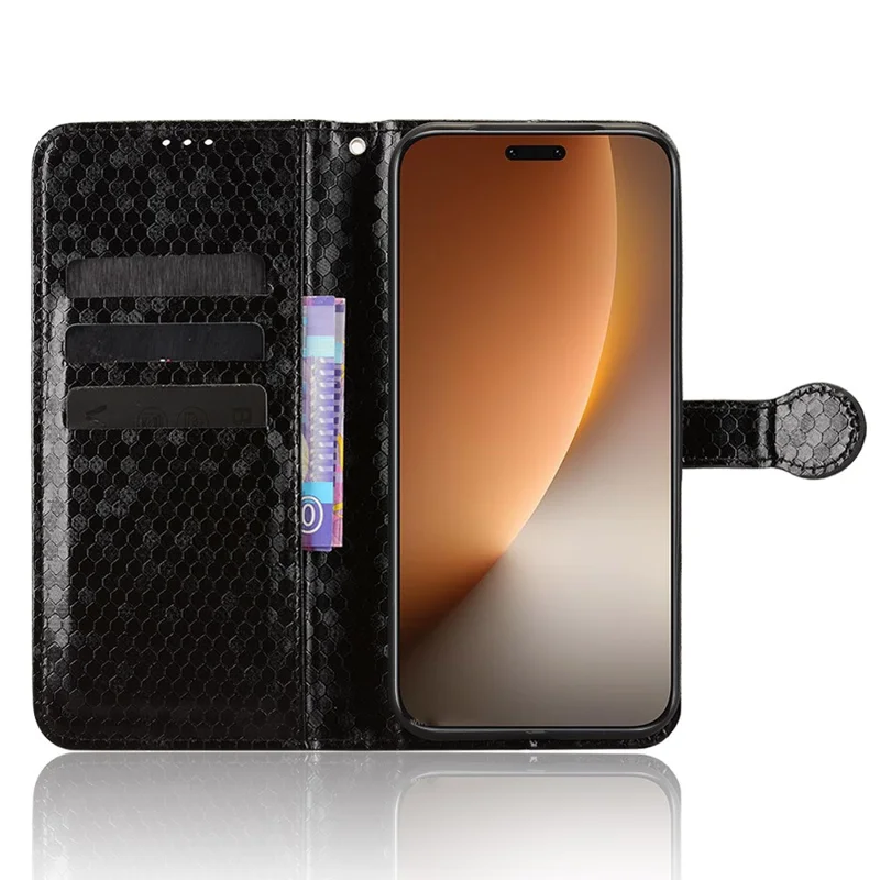 For Honor Magic8 Pro 5G Wallet Case Dot Pattern Imprint PU Leather Phone Cover with Wrist Strap - Black