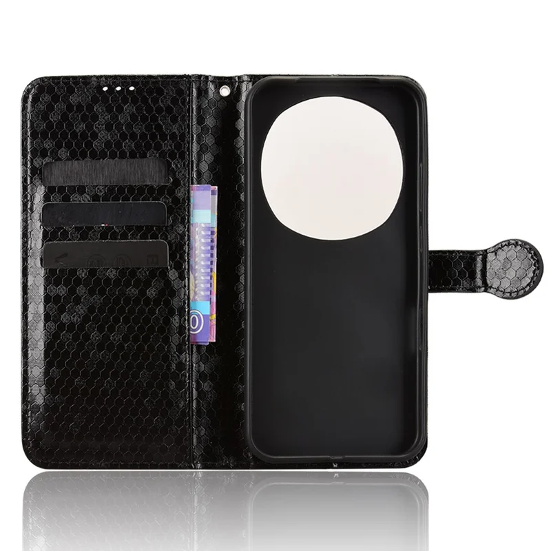 For Honor Magic8 Pro 5G Wallet Case Dot Pattern Imprint PU Leather Phone Cover with Wrist Strap - Black