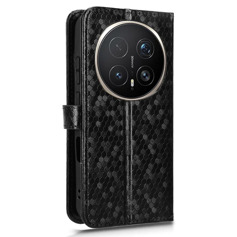 For Honor Magic8 Pro 5G Wallet Case Dot Pattern Imprint PU Leather Phone Cover with Wrist Strap - Black