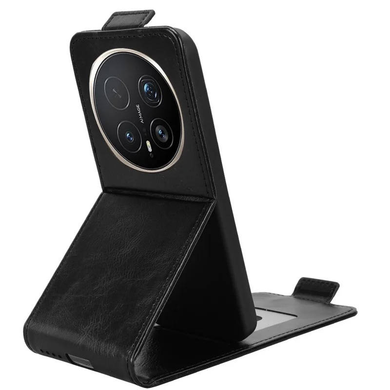 جراب قابل للطي رأسي لهاتف Honor Magic8 Pro 5G مع حامل ومغناطيس وغطاء جلد مع حامل بطاقات - أسود