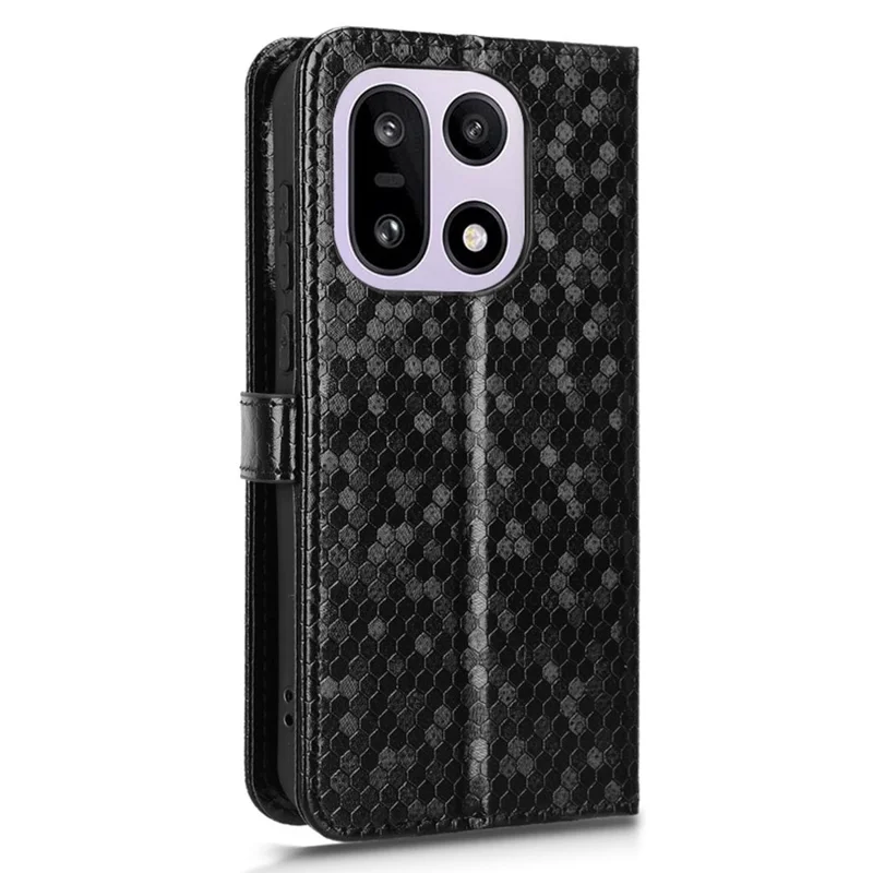 Portemonnee-hoesje met stippenpatroon voor OnePlus 15 5G van PU-leer met polsbandje - Zwart