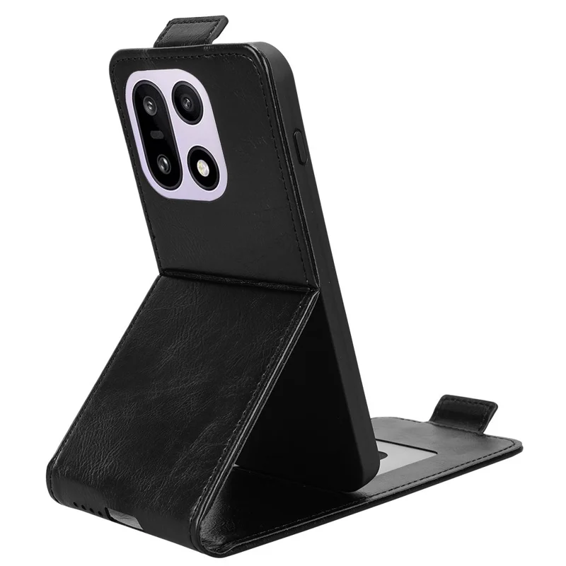 For OnePlus 15 5G Stand Case Magnetic Clasp Vertical Flip Leather Phone Cover with Card Holder - Black