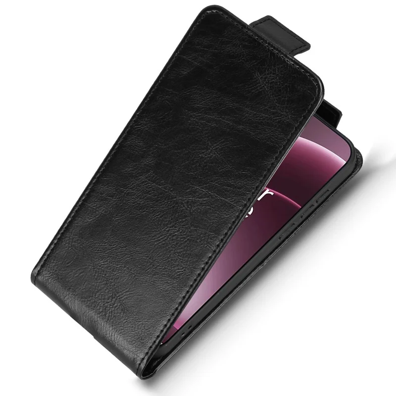 For OnePlus 15 5G Stand Case Magnetic Clasp Vertical Flip Leather Phone Cover with Card Holder - Black