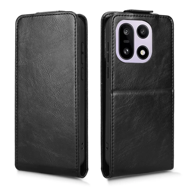 For OnePlus 15 5G Stand Case Magnetic Clasp Vertical Flip Leather Phone Cover with Card Holder - Black