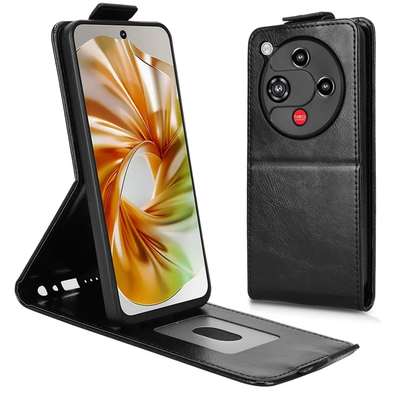 For ZTE nubia Focus 2 5G Stand Case Magnetic Clasp Vertical Flip Leather Phone Cover with Card Holder - Black