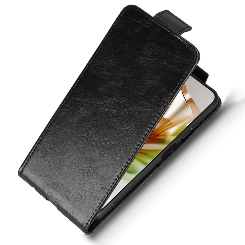 For ZTE nubia Focus 2 5G Stand Case Magnetic Clasp Vertical Flip Leather Phone Cover with Card Holder - Black