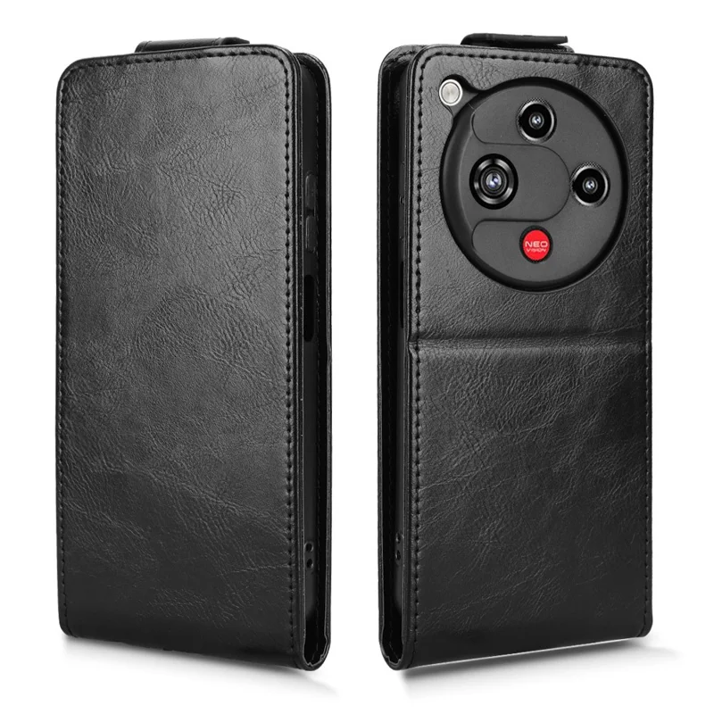 For ZTE nubia Focus 2 5G Stand Case Magnetic Clasp Vertical Flip Leather Phone Cover with Card Holder - Black