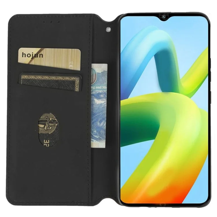 Anti-fall Cell Phone Cover For Xiaomi Redmi A1+ 4G / A2+ 4G / Poco C50 4G Rhombus Pattern Imprinted PU Leather Flip Folio Phone Case Wallet Stand - Black