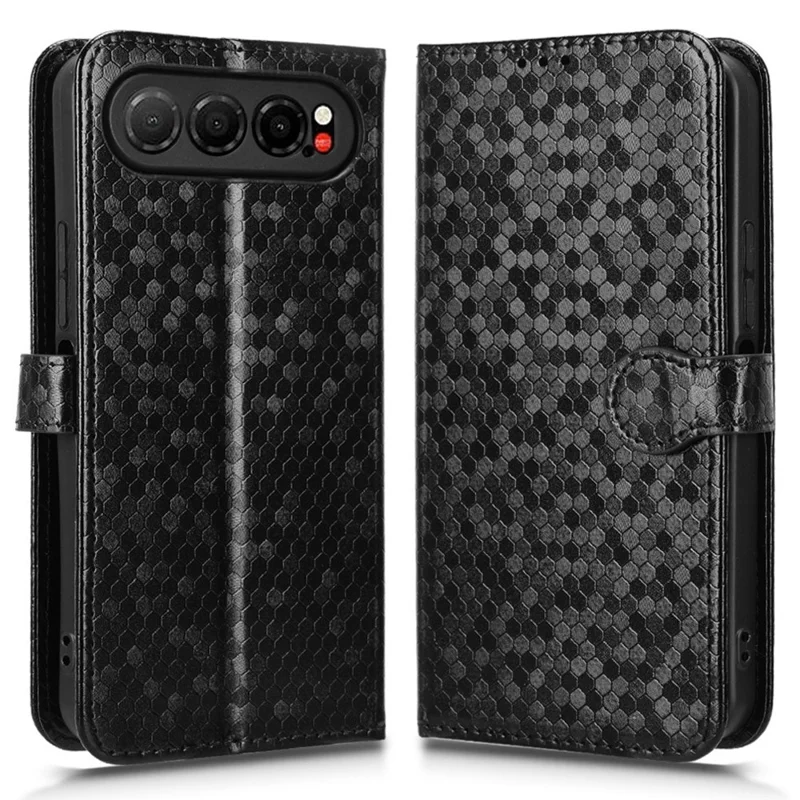 For ZTE nubia Air Wallet Case Dot Pattern Imprint PU Leather Phone Cover with Wrist Strap - Black