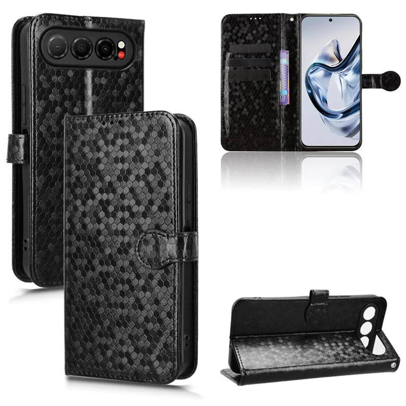 For ZTE nubia Air Wallet Case Dot Pattern Imprint PU Leather Phone Cover with Wrist Strap - Black