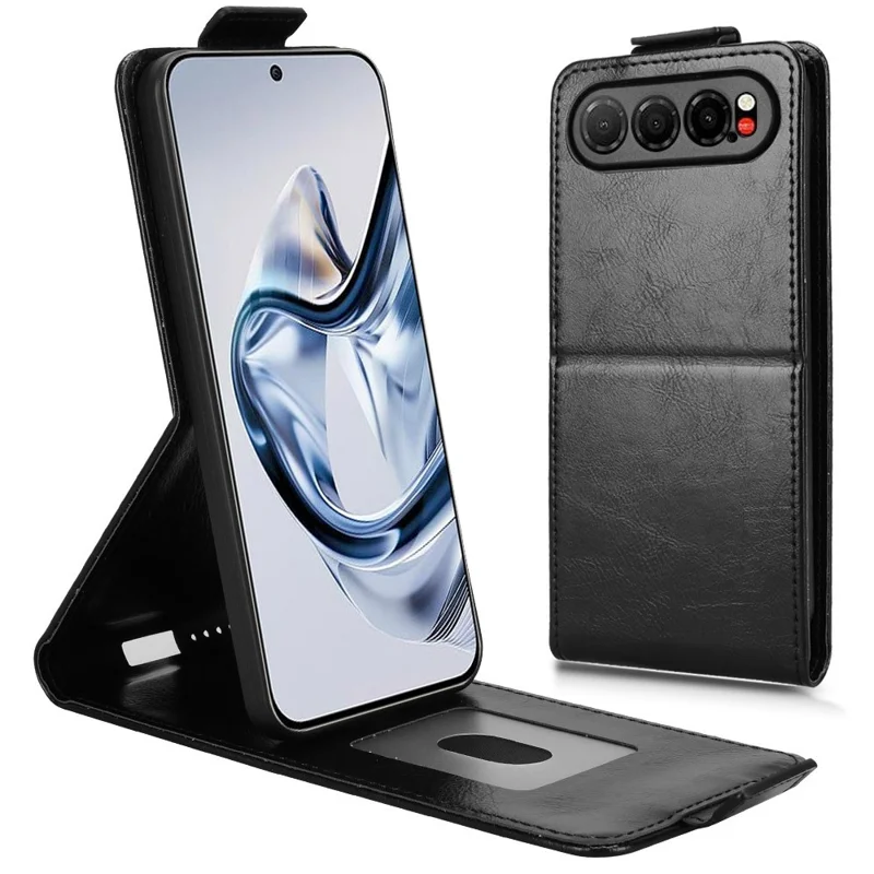 For ZTE nubia Air Stand Case Magnetic Clasp Vertical Flip Leather Phone Cover with Card Holder - Black