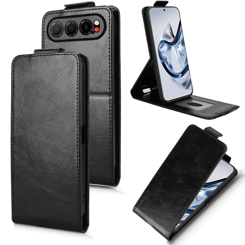 For ZTE nubia Air Stand Case Magnetic Clasp Vertical Flip Leather Phone Cover with Card Holder - Black
