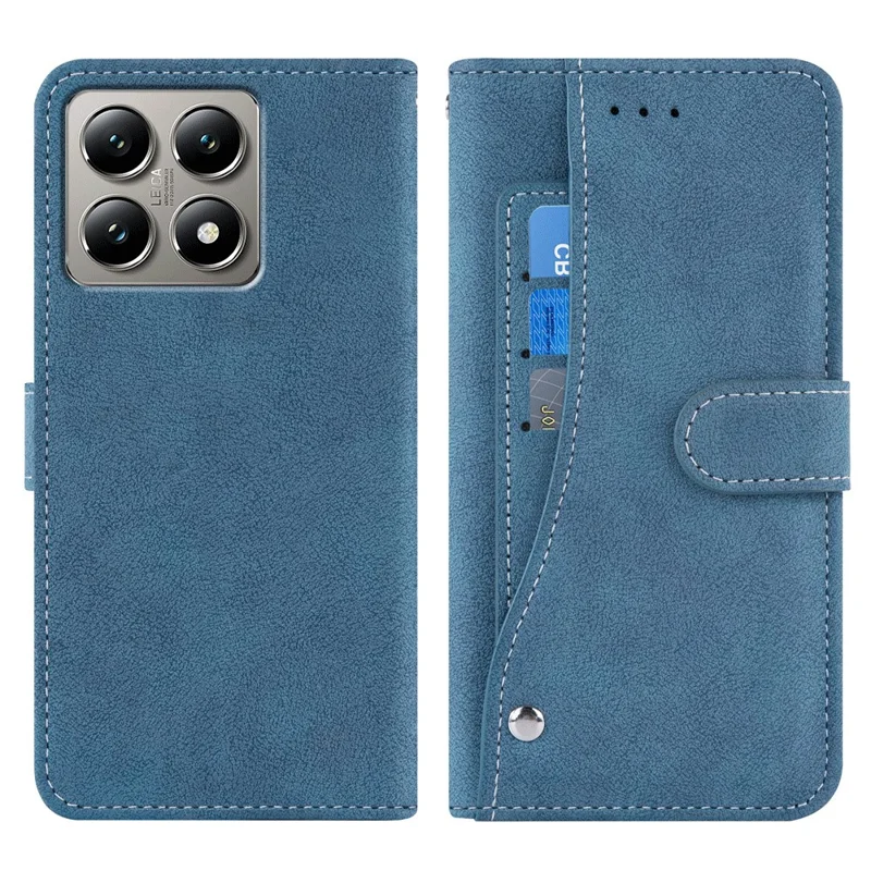 For Xiaomi 14T Pro Case Retro PU Leather Wallet Phone Cover with Rotating Card Slots Holder - Blue