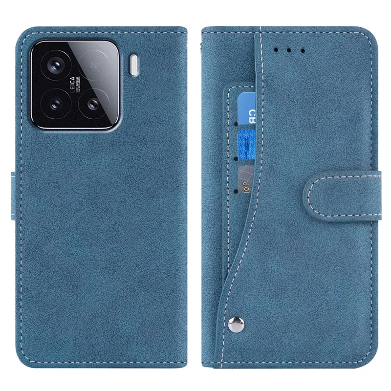 Xiaomi 15 Hülle Retro PU-Leder Brieftasche Handyhülle mit drehbaren Kartenschlitzen - Blau