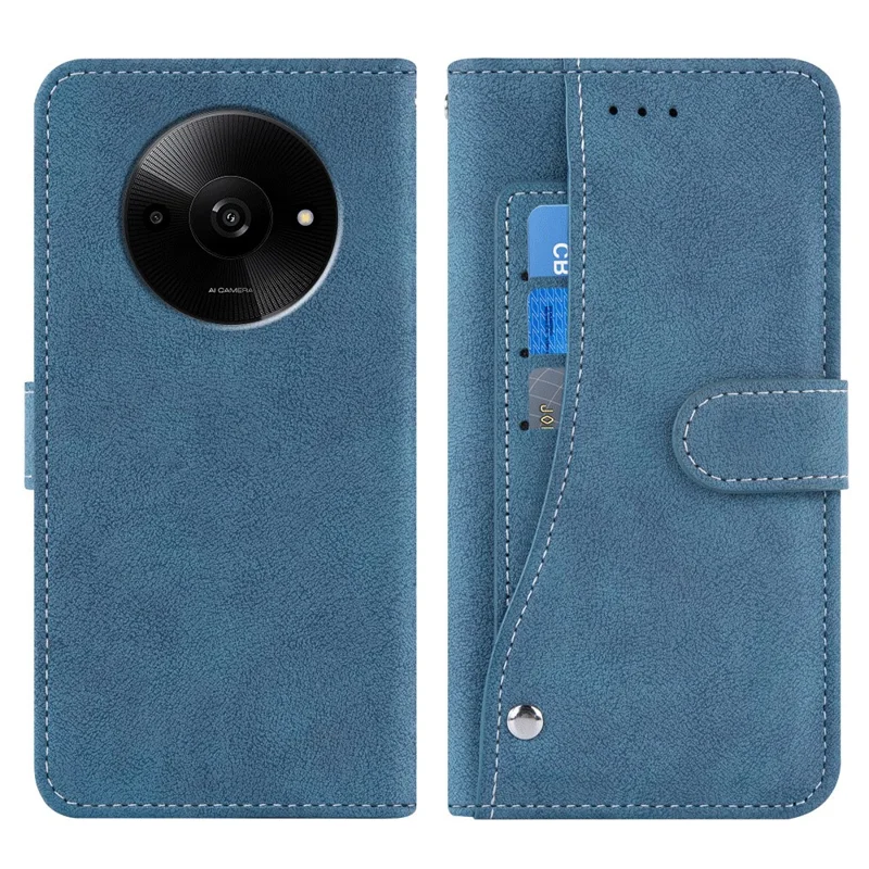 Phone Case For Xiaomi Poco C61 4G / Redmi A3 4G / A3x 4G Retro PU Leather Wallet Cover with Rotating Card Slots Holder - Blue
