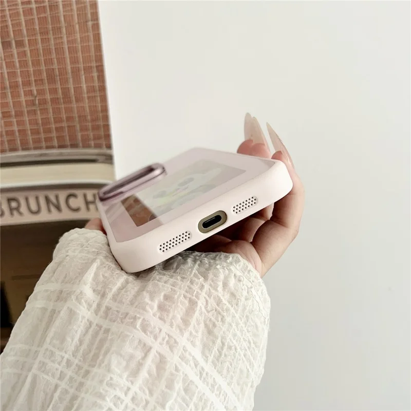 For iPhone 15 Pro Smart E-Ink Magnetic Case Lens Kickstand 4 Color HD 4 inch Display NFC DIY Customized Screen - Pink