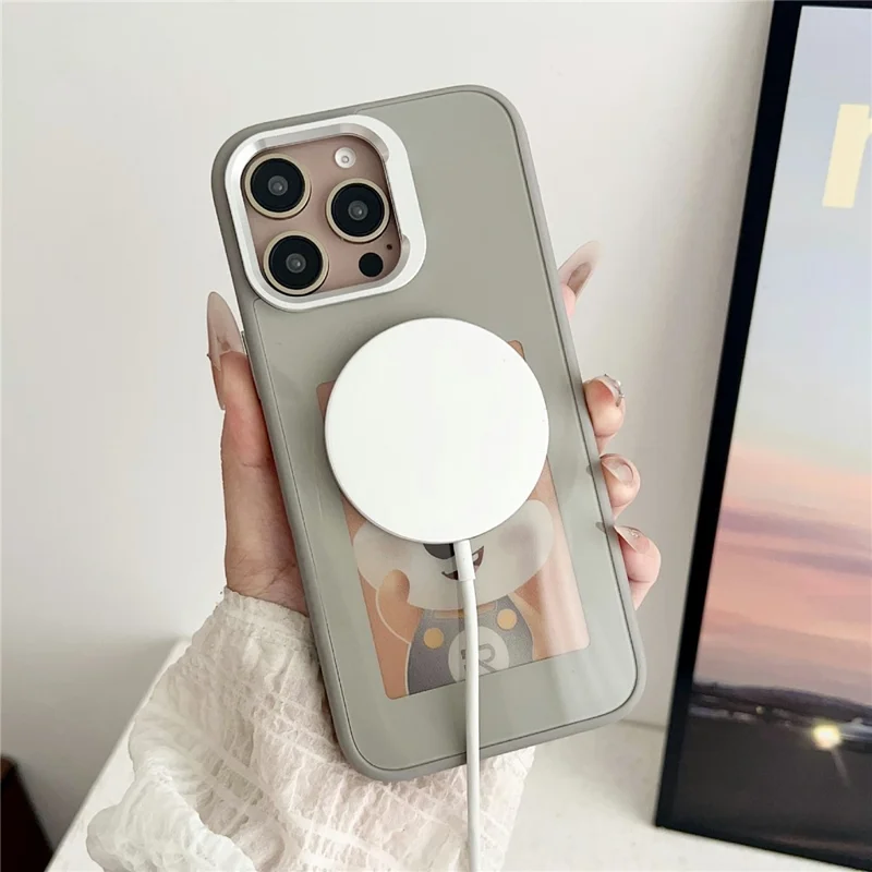 For iPhone 15 Pro Smart E-Ink Magnetic Case Lens Kickstand 4 Color HD 4 inch Display NFC DIY Customized Screen - Pink