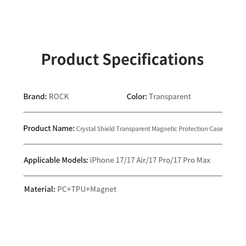 ROCK For iPhone 17 Pro Max Clear Phone Case Compatible with MagSafe PC + TPU Phone Cover