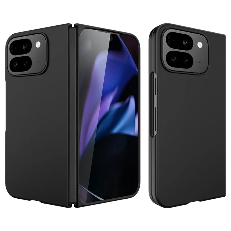 Google Pixel 10 Pro Fold Gehäuse Skin-Feel Gummierte Hart-PC-Handyhülle mit Frontschutzfolie - Schwarz