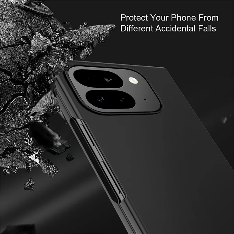 Google Pixel 10 Pro Fold Gehäuse Skin-Feel Gummierte Hart-PC-Handyhülle mit Frontschutzfolie - Schwarz