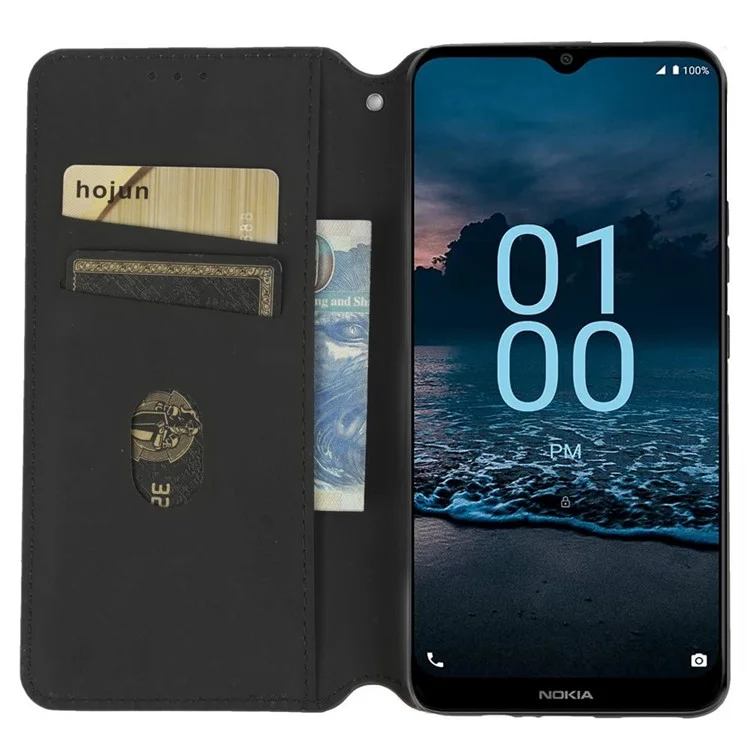 Per Nokia G100 Copertura Per Telefoni Shock Pattern Rombo Pattern Impronta in Pelle Flip Folio Wortet Stand - Nero