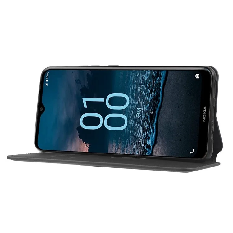 Per Nokia G100 Copertura Per Telefoni Shock Pattern Rombo Pattern Impronta in Pelle Flip Folio Wortet Stand - Nero