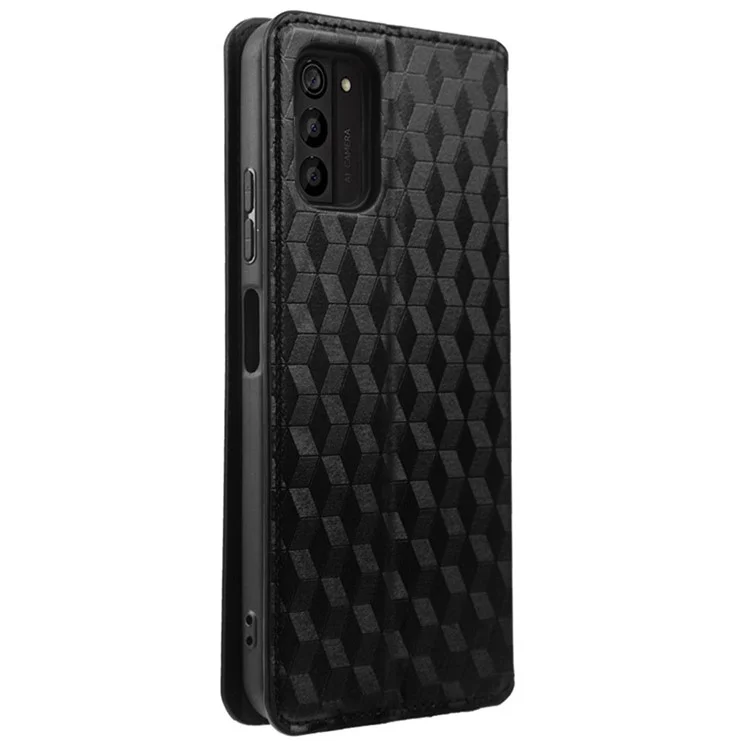 Per Nokia G100 Copertura Per Telefoni Shock Pattern Rombo Pattern Impronta in Pelle Flip Folio Wortet Stand - Nero