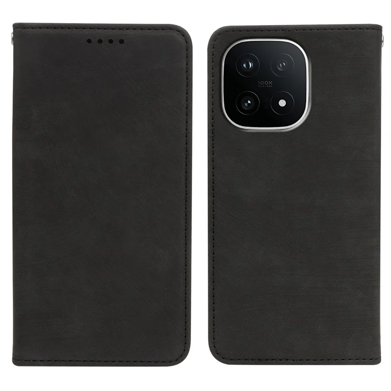 For vivo iQOO 15 5G Case Strong Magnetic Leather Wallet Phone Cover with Striped Texture - Black