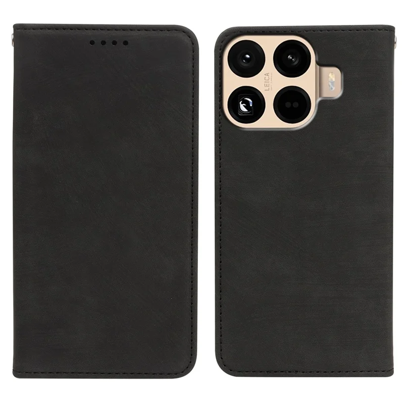 Для Xiaomi 15T Pro Чехол Сильный Магнитный Кожаный Бумажник Чехол для Телефона с Полосатой Текстурой - Черный