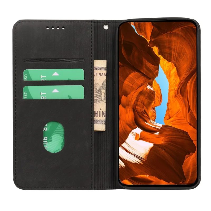 Для Xiaomi 15T Pro Чехол Сильный Магнитный Кожаный Бумажник Чехол для Телефона с Полосатой Текстурой - Черный