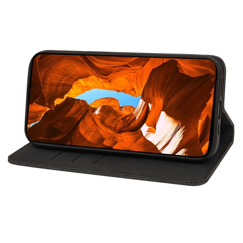 Для Xiaomi 15T Pro Чехол Сильный Магнитный Кожаный Бумажник Чехол для Телефона с Полосатой Текстурой - Черный