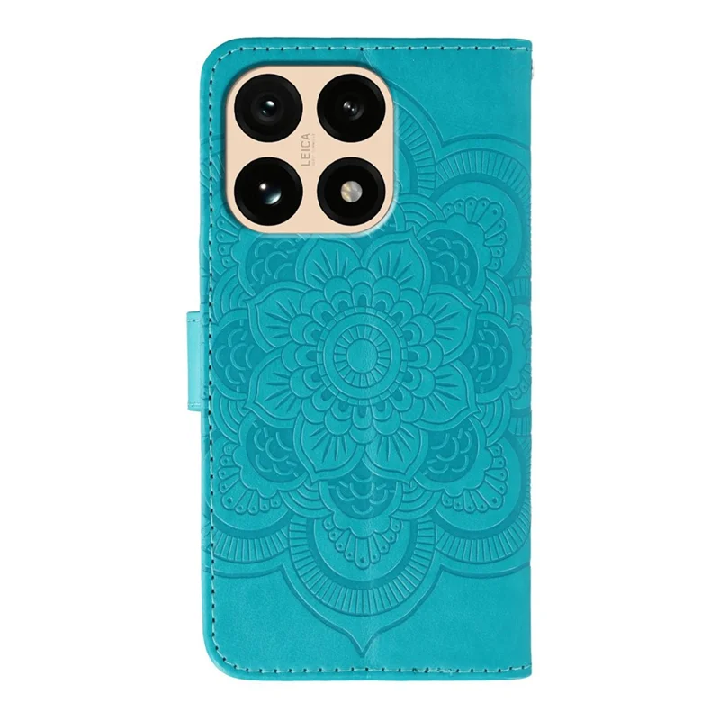 For Xiaomi 15T Case Rhinestone Decor PU Leather Mandala Imprint Phone Cover with Wrist Strap - Blue