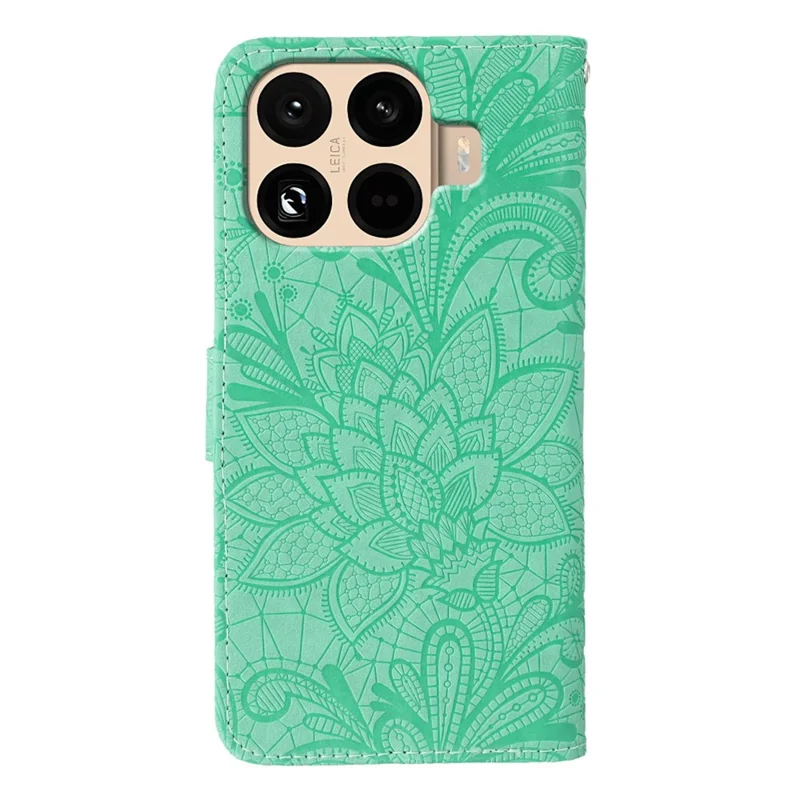 For Xiaomi 15T Pro Case Lace Flowers PU Leather Flip Wallet Phone Cover - Green