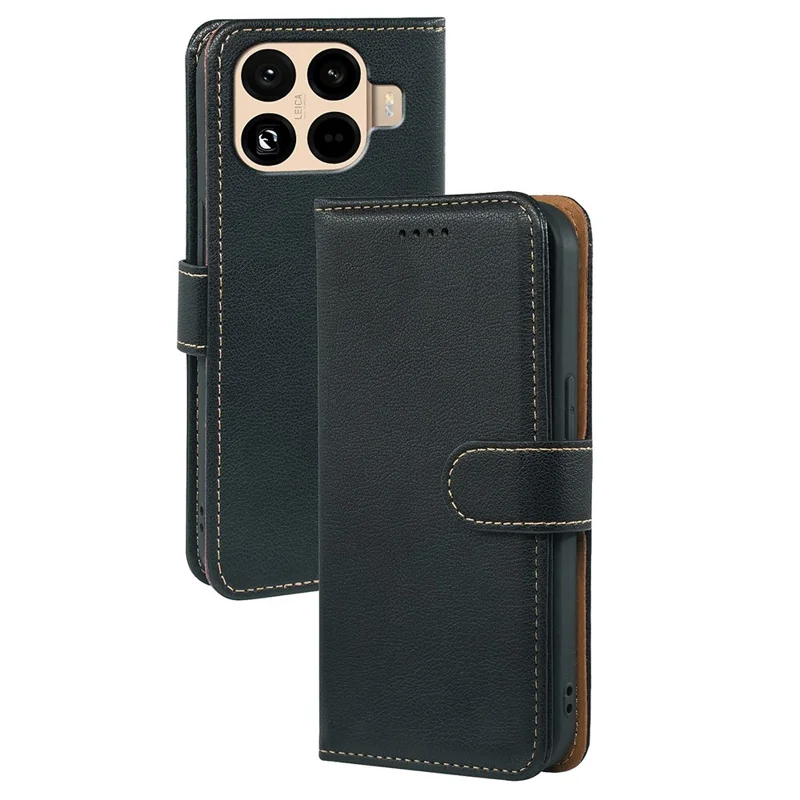 Xiaomi 15T Pro hoesje met RFID-blokkering portemonnee Litchi-structuur lederen telefoonhoesje met magnetische sluiting - Zwart