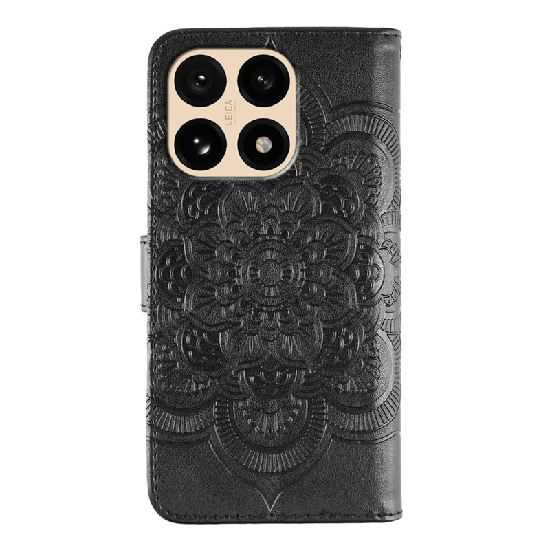 Per Xiaomi 15T Case PU Leather Mandala Imprinted Design Wallet Phone Cover con Cinturino da Polso - Nero