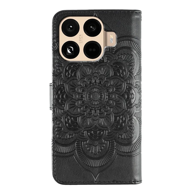 Для Xiaomi 15T Pro Case PU Leather Mandala Imprinted Design Wallet Phone Cover with Wrist Strap - Black