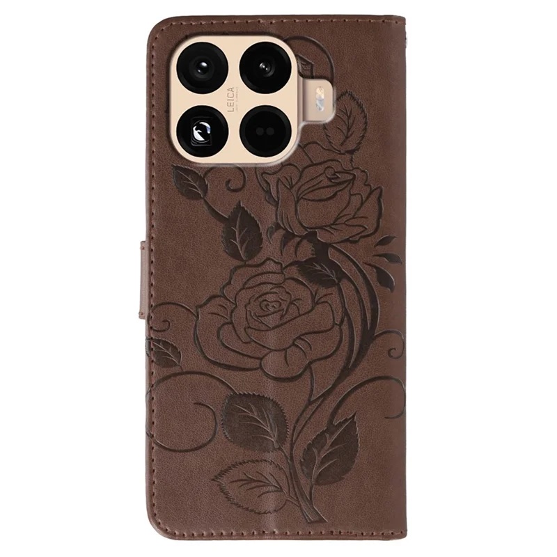 Xiaomi 15T Pro Étui Portefeuille Support Imprimé Rose Papillon Cuir PU Housse de Téléphone - Marron