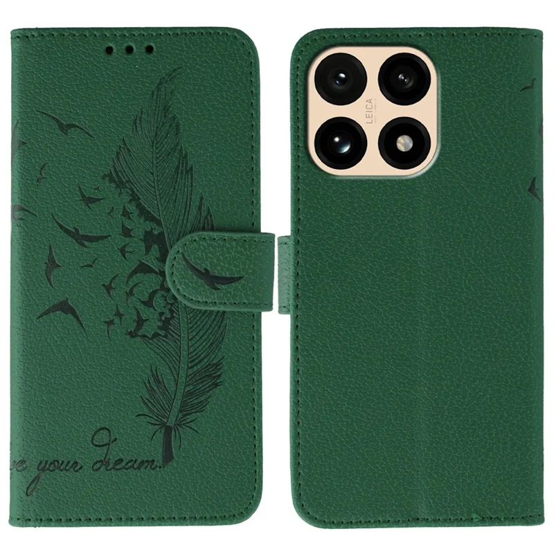 For Xiaomi 15T Case Feather Imprint PU Leather Wallet Phone Cover - Green