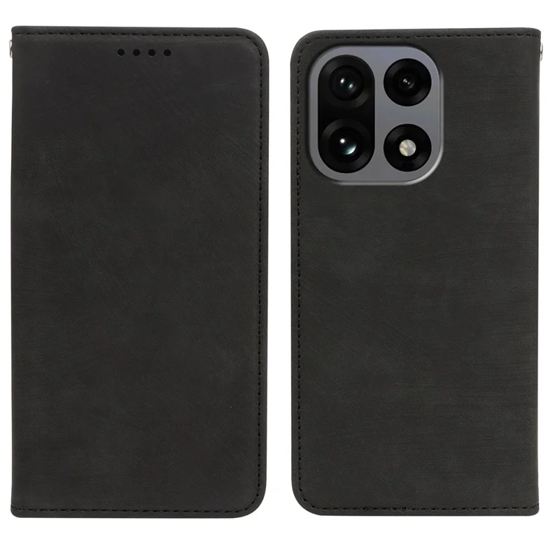 Voor OnePlus 15 5G hoesje met sterke magnetische sluiting van lederen portemonnee met gestreepte textuur - Zwart