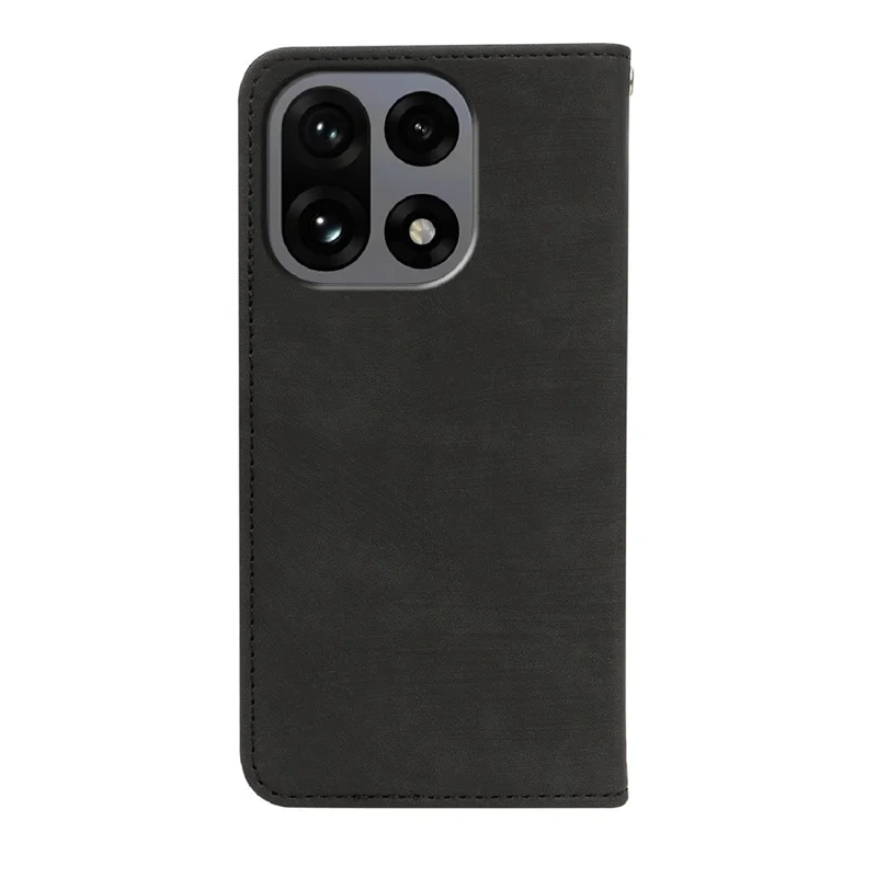 Voor OnePlus 15 5G hoesje met sterke magnetische sluiting van lederen portemonnee met gestreepte textuur - Zwart